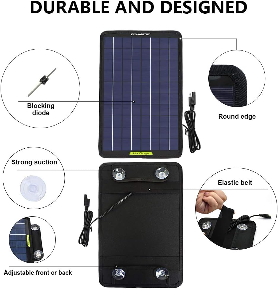 12 Volt 10 Watt Solar Car Battery Charger & Maintainer with Alligator Clip Adapter U263441