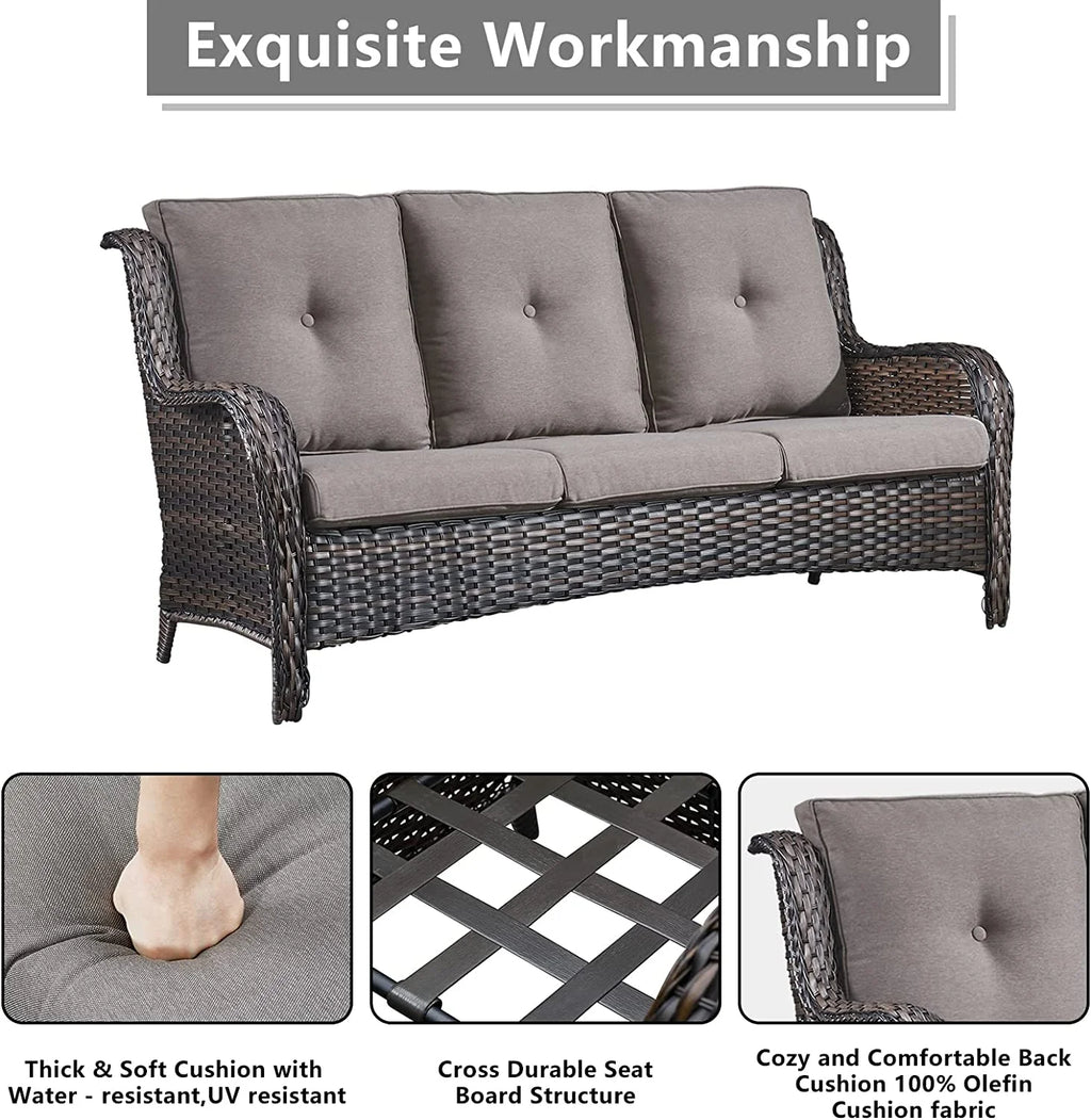 5 Piece Patio Rattan Sectional Sofa Set with 3-Seat Couch 2 Armchairs 2 Ottoman Footrests M429324
