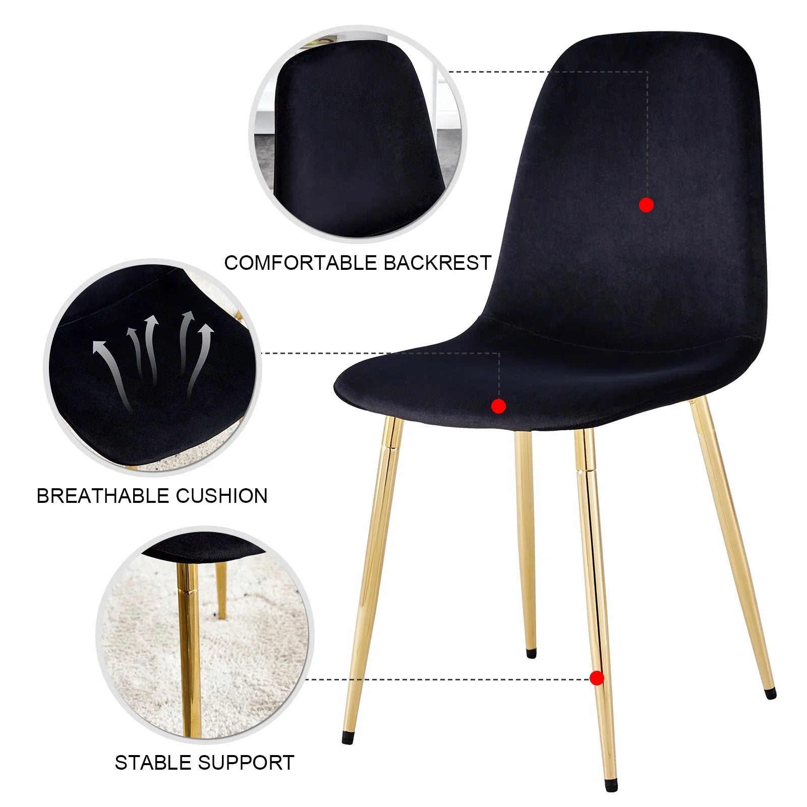 Set of 4 Velvet Dining Chairs with Golden Metal Legs G117443