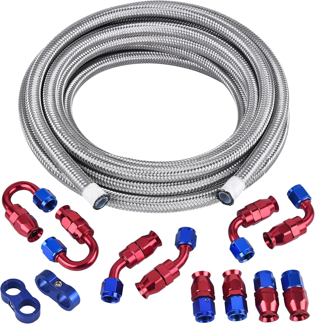 10AN PTFE Fuel Line Kit, 20FT 1/2Inch ID Nylon Braided Fuel Hose D5617