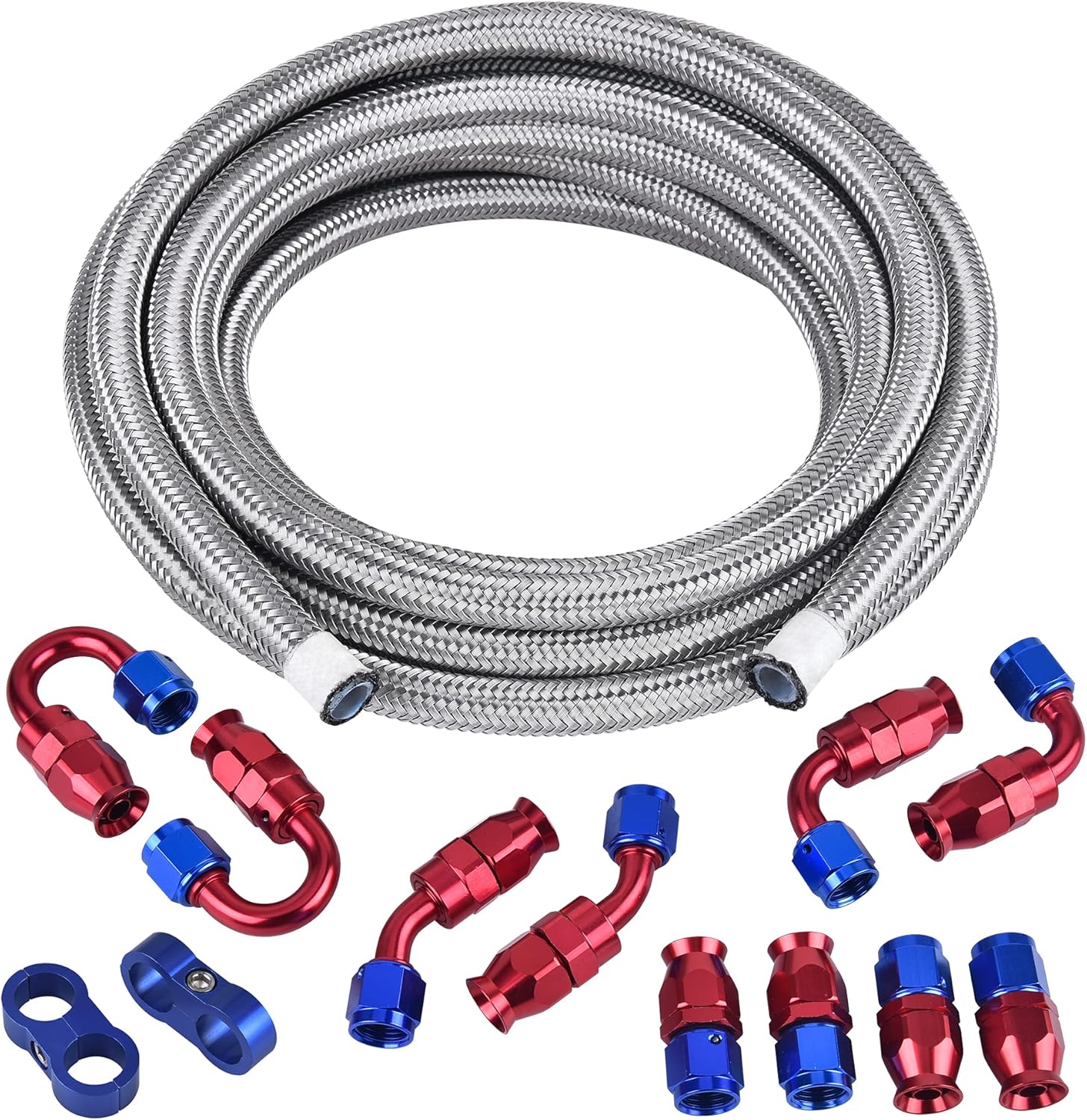10AN PTFE Fuel Line Kit, 20FT 1/2Inch ID Nylon Braided Fuel Hose D5617