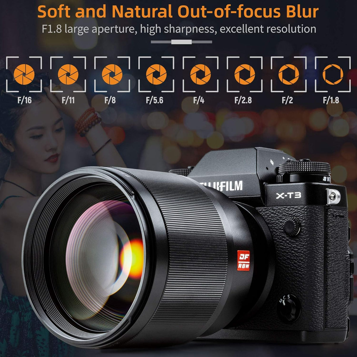 85mm F1.8 Prime Lens Medium Telephoto Portrait Lens for Fuji X Mount Camera K475208