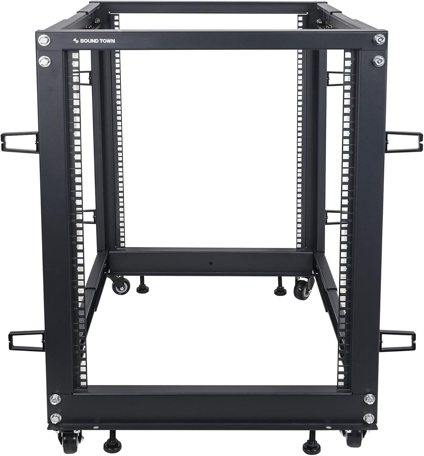 15U Open Frame Server and Network Equipment Rack with Adjustable Depth, Casters, Levelers, Cable Management D554