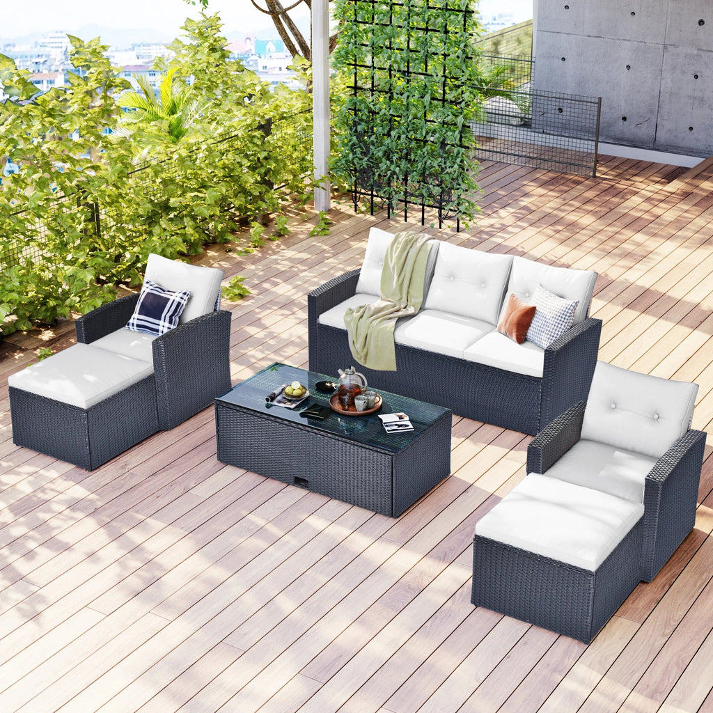 6Pcs All-Weather Wicker PE Rattan Patio Sectional Set with Coffee Table X4153