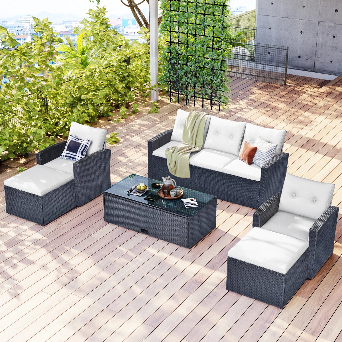 6Pcs All-Weather Wicker PE Rattan Patio Sectional Set with Coffee Table X4153