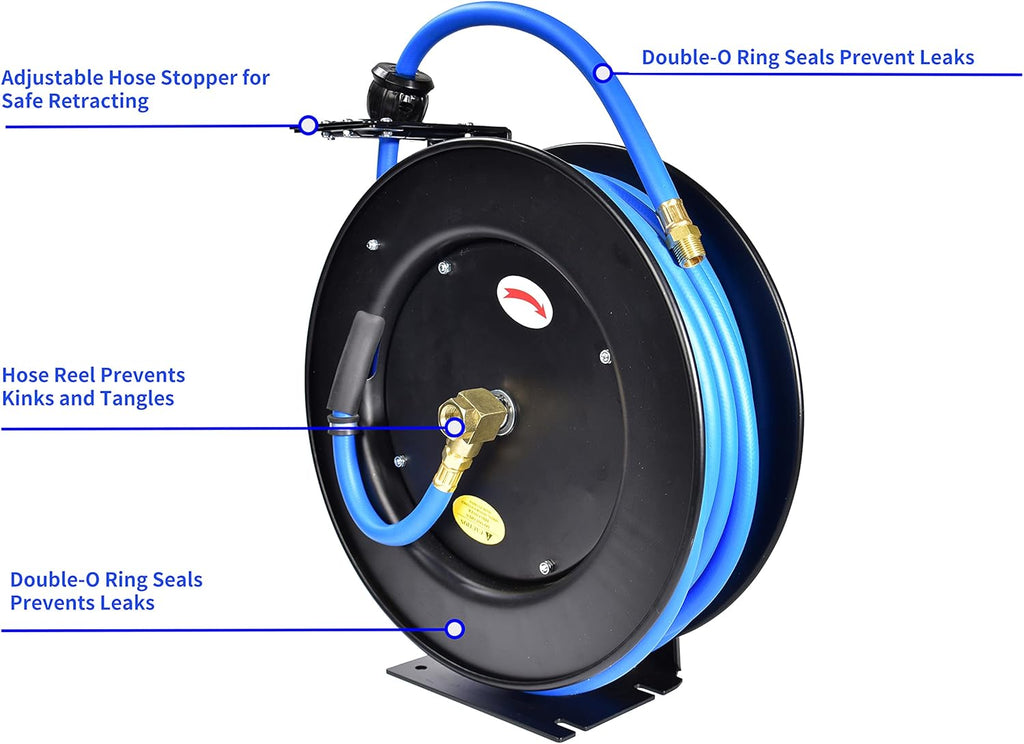 Heavy Duty Retractable Air Hose Reel Wall Mount 3/8" Hybrid Hose R647835