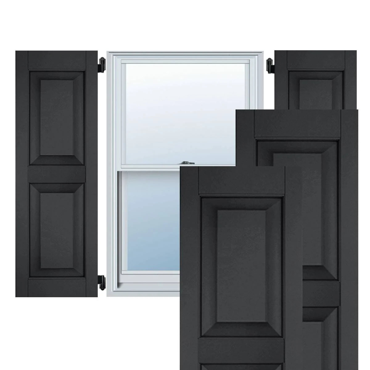 18x22W x 34x22H Black Real Wood Pine Raised Panel Shutters (Per Pair) N3319