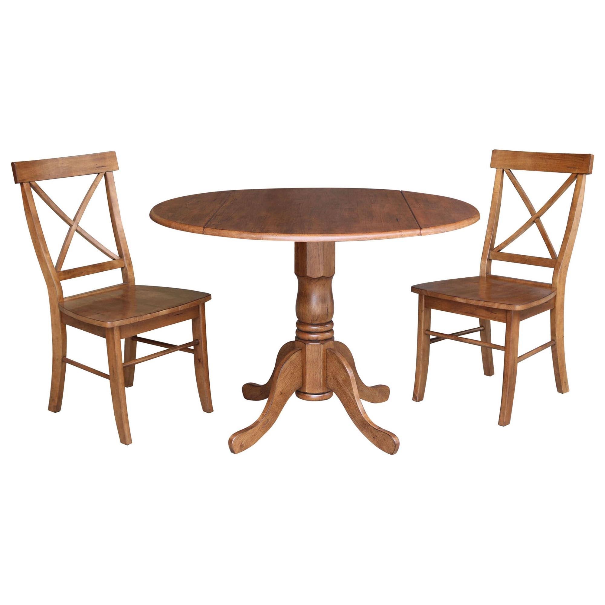 Dual Drop Leaf Table with 2 X-Back Chairs Set Distressed Oak - 3 Piece T272718