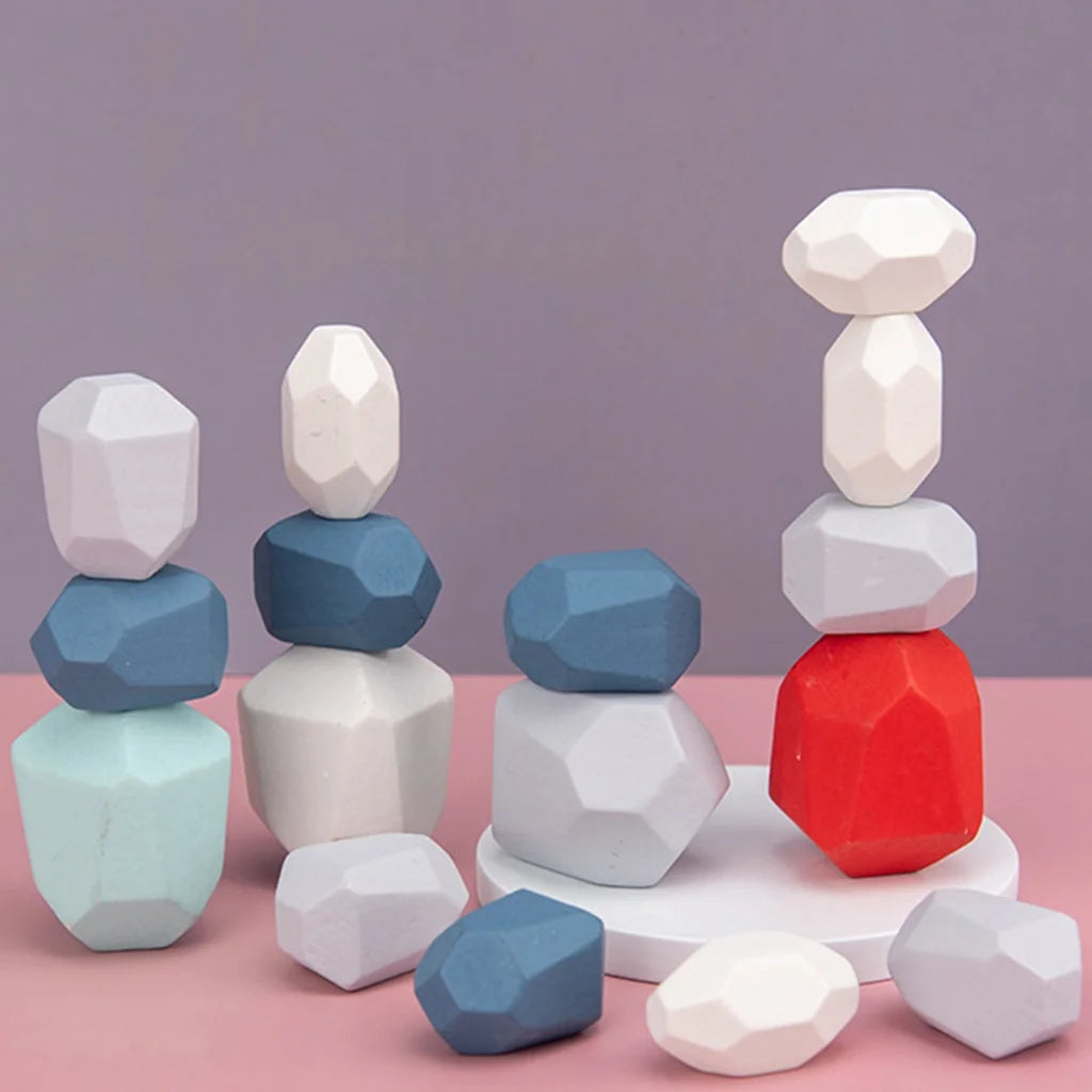 36 Pcs Wooden Colored Stone Stacking Game Building Block G138381