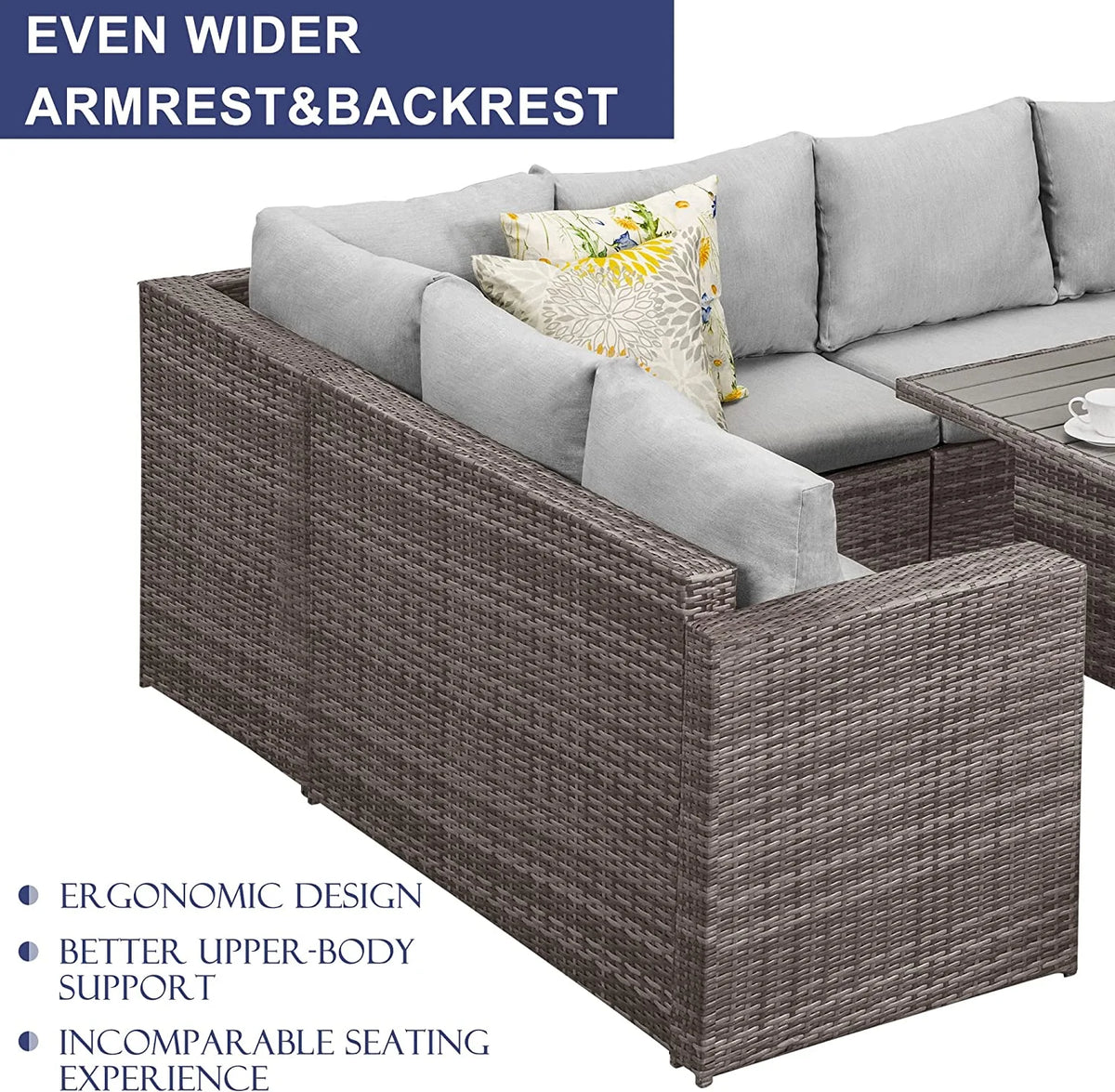 7 Piece Outdoor Dining Sectional Sofa with Dining Table and Chair F9951