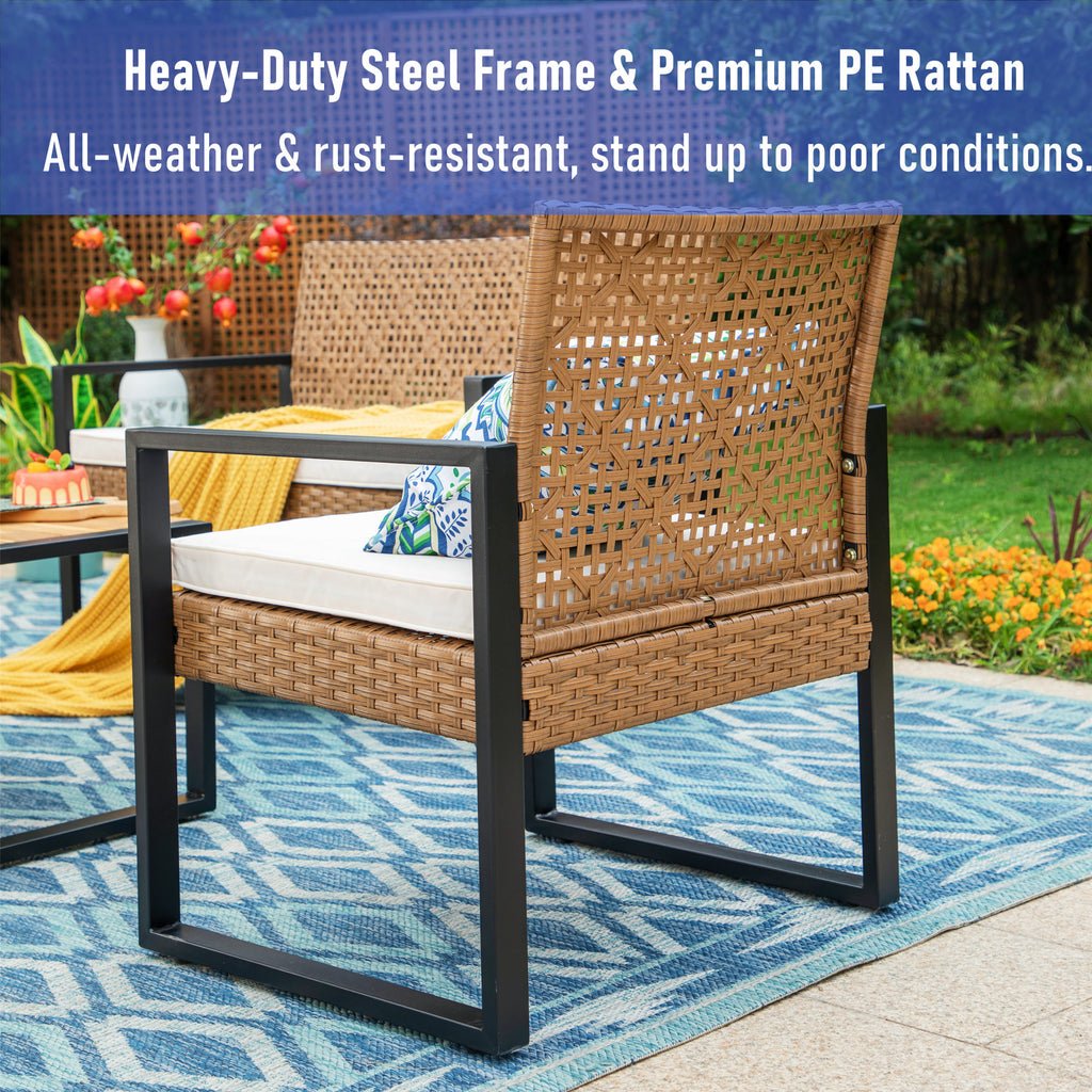 4-Piece Outdoor Conversation Set, All Weather Wicker & Steel Frame, Yellow & Black R355687