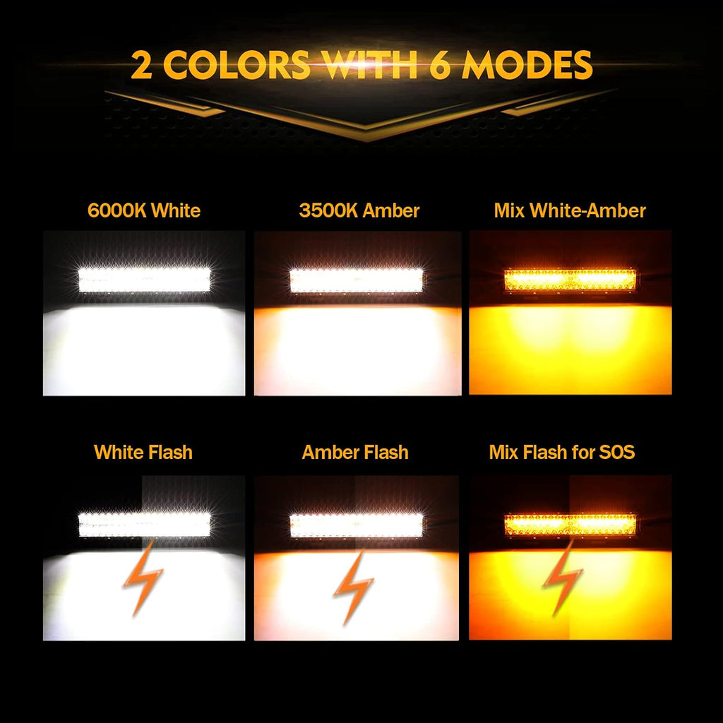 LED Amber Light Bar 12Inch 300W Spot Flood Combo Dual Color Offroad Light Bar Pack of 2 B374900