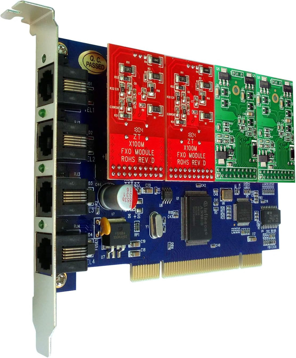FXS Card with 2 FXO +2 FXS modules, PCI Card for VoIP Telephone System B551