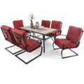 Red 7-Piece Outdoor Dining Set with Rocking Chairs and Rectangle Table with Umbrella Hole B368812