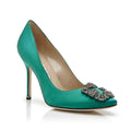 Green Satin Jewel Buckle Pumps N8370