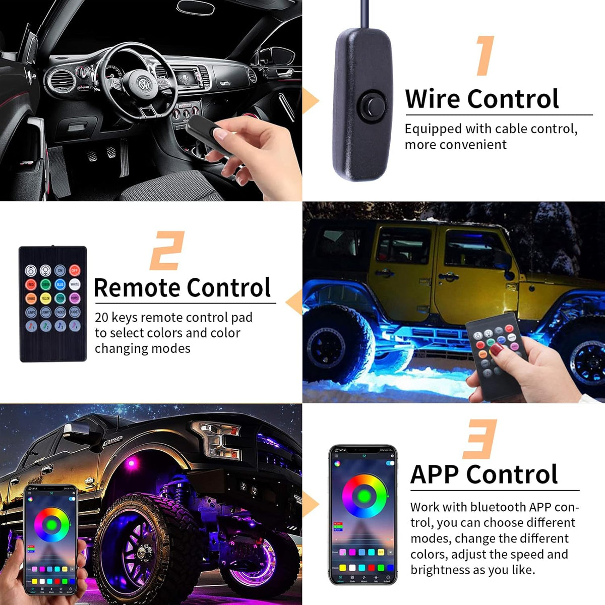 RGB LED Rock Lights Kit 10 Pods Multicolor Pack of 2 K26153