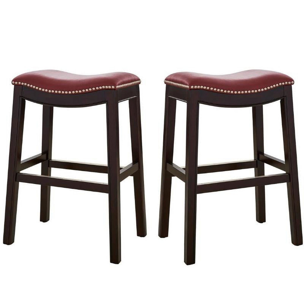 2 Piece Faux Leather Counter Height Barstool Set in Red M97816