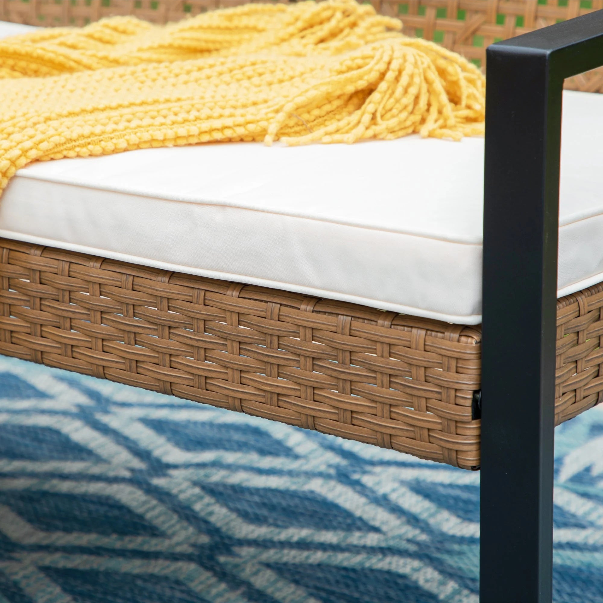 4-Piece Outdoor Conversation Set, All Weather Wicker & Steel Frame, Yellow & Black R355687