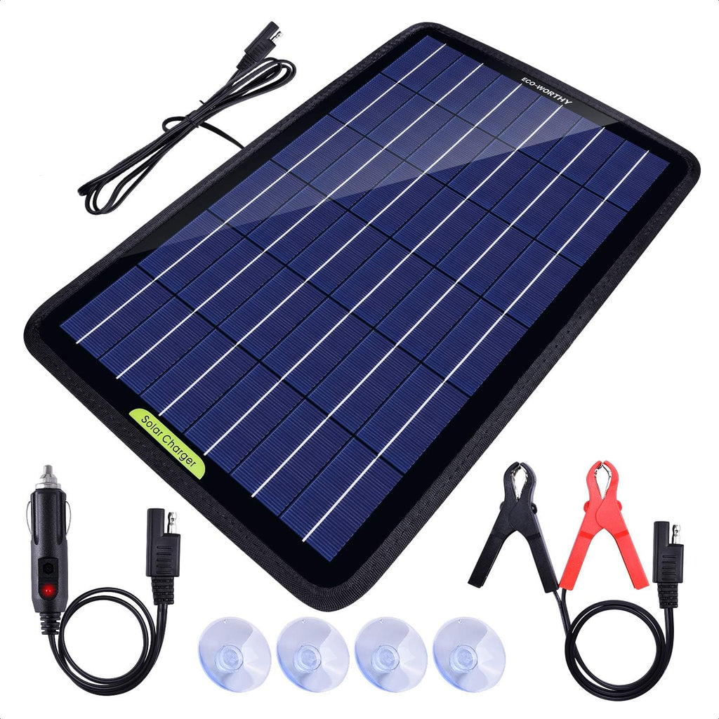 12 Volt 10 Watt Solar Car Battery Charger & Maintainer with Alligator Clip Adapter U263441