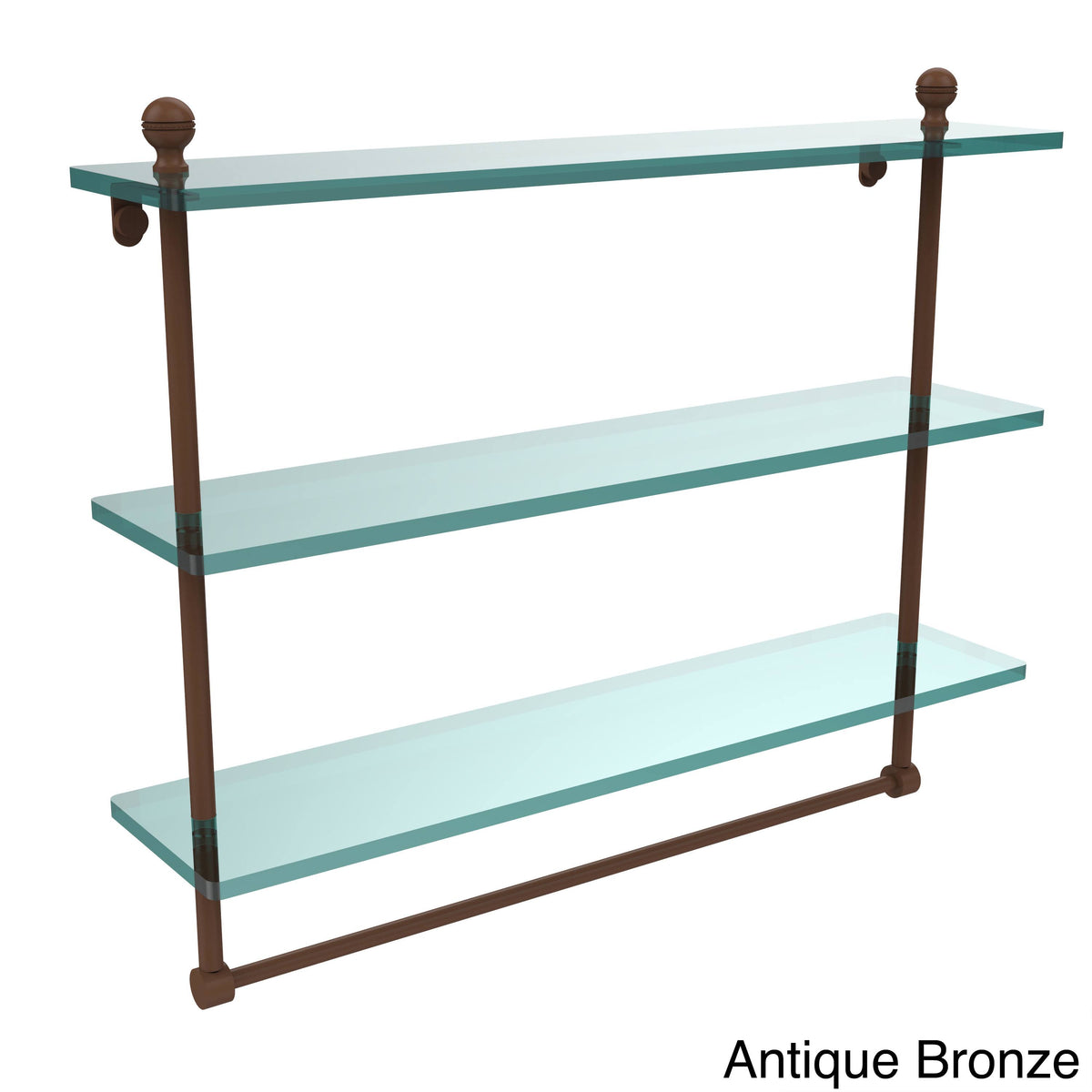 Satin Nickel Triple Tiered Glass Shelf with Towel Bar K812