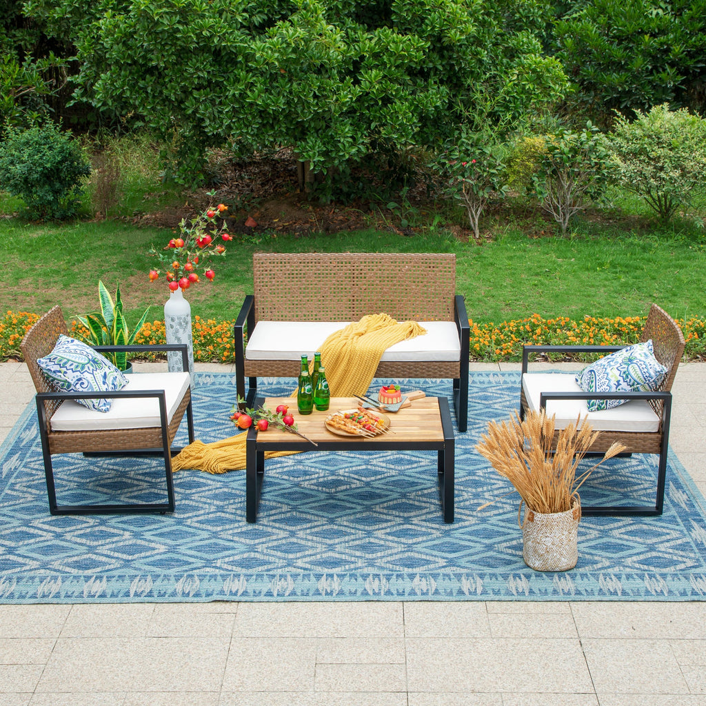 4-Piece Outdoor Conversation Set, All Weather Wicker & Steel Frame, Yellow & Black R355687