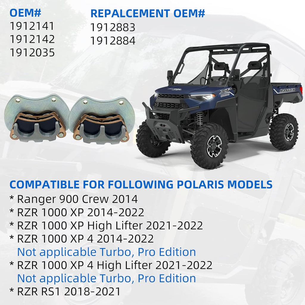 Left & Right Rear Brake Calipers & Pads Sintered for Polaris RZR XP 1000 RS1 Ranger-Crew-900 K749