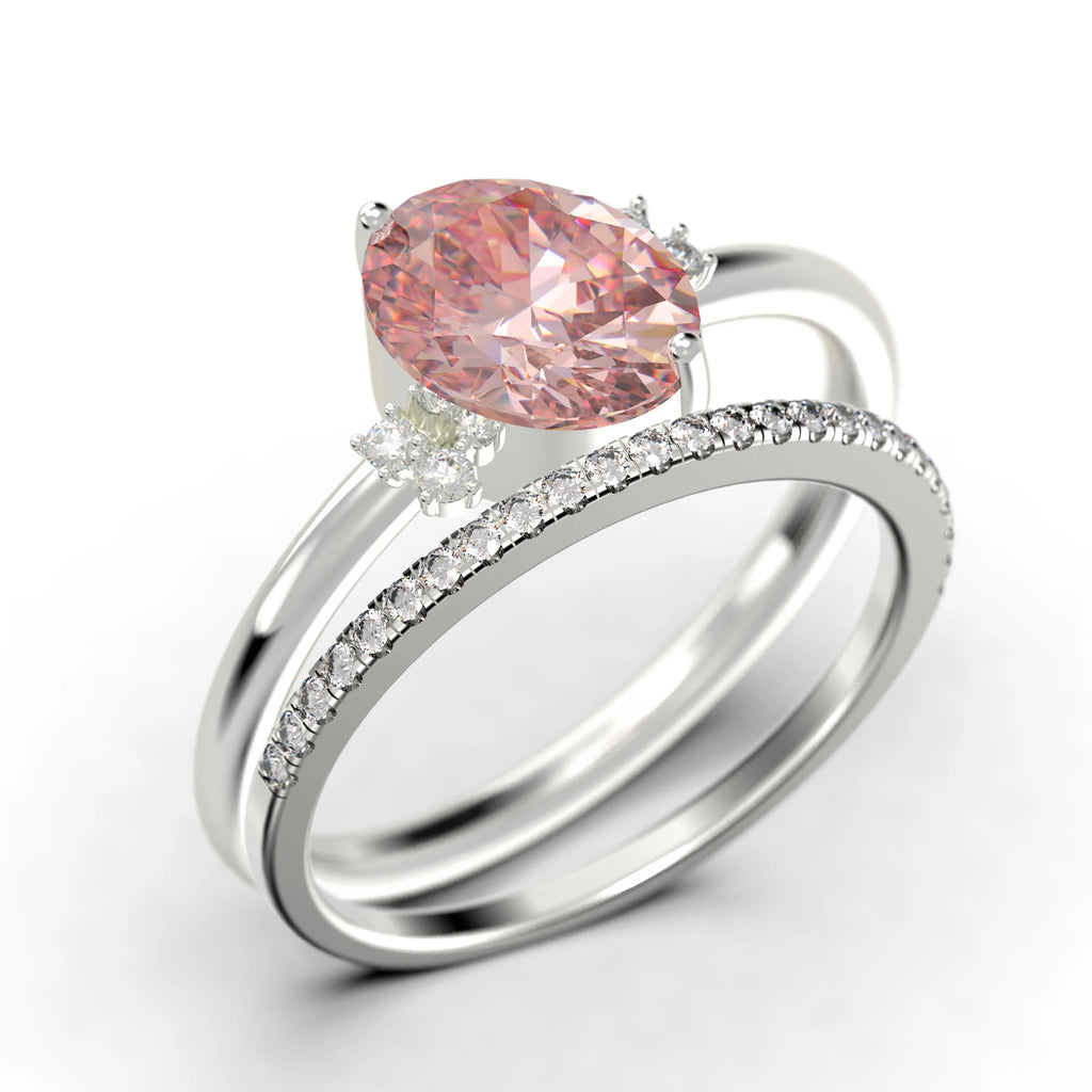 2.00 Carat Oval Morganite And Diamond Moissanite Engagement Ring in 925 Sterling Silver With 18k White Gold Plating P4489