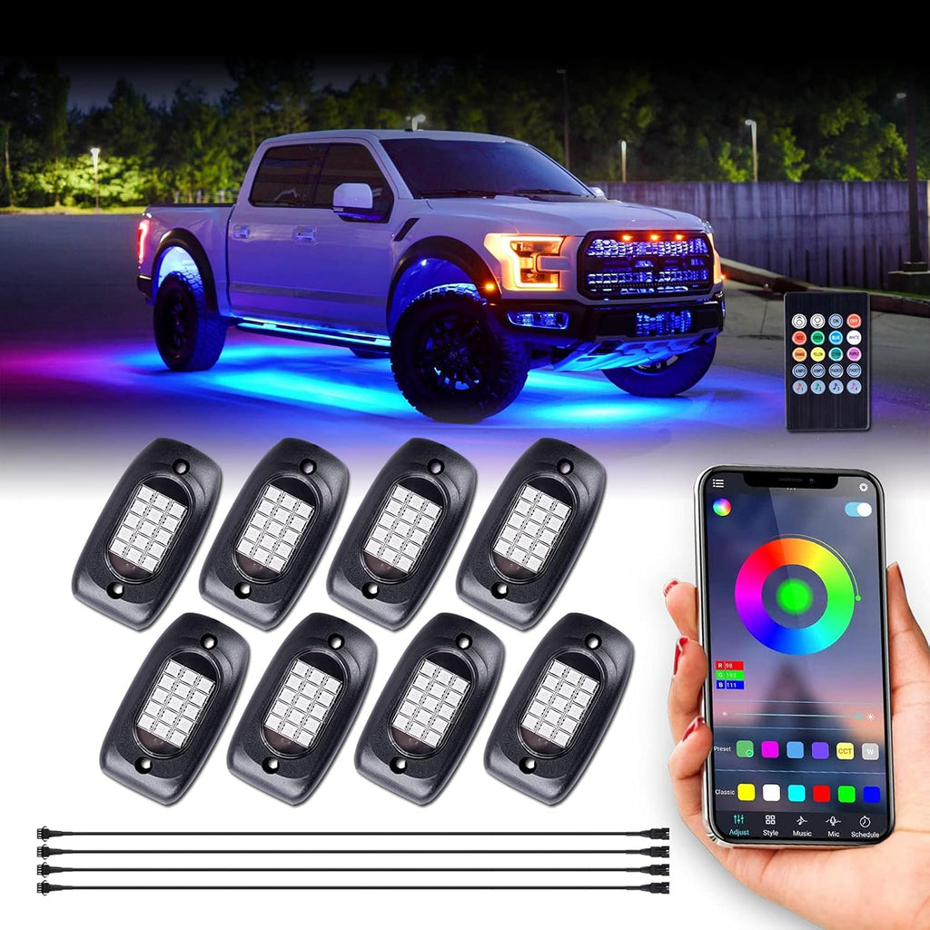 8 Pods Multicolor LED Rock Lights with APP Control G748