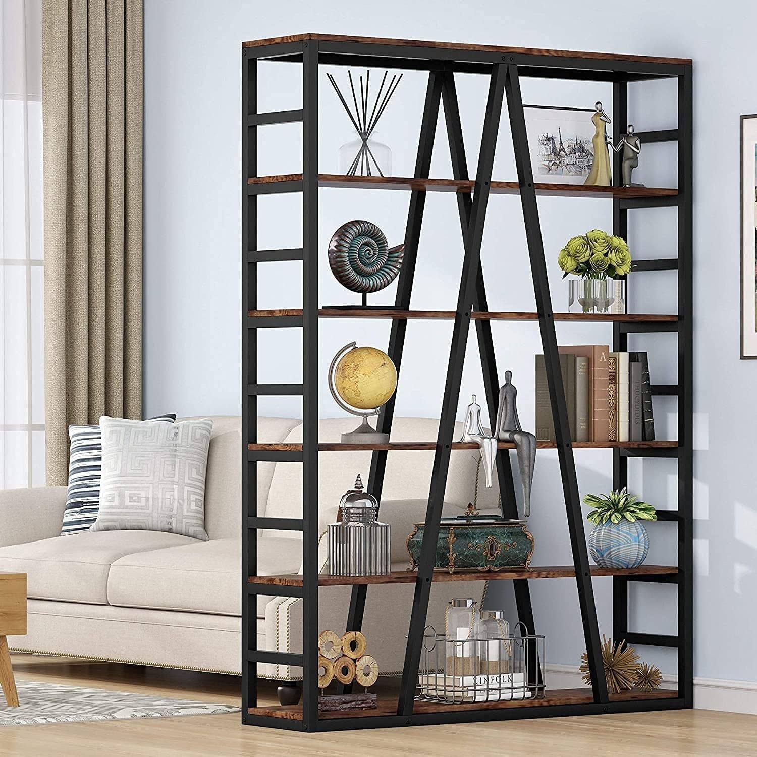 White 6 Tier Industrial Bookshelf G54568