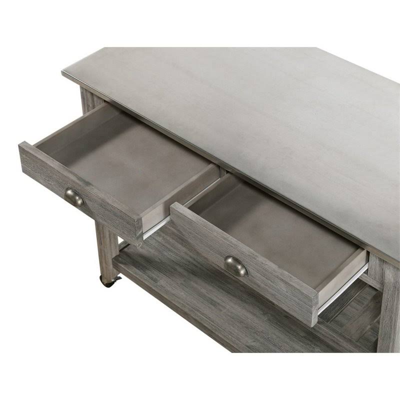 Storm Gray Wire-Brush Kitchen Cart with Stainless Steel Top A648343