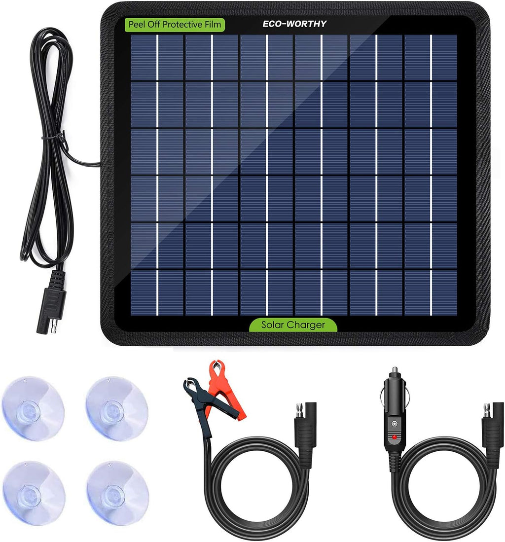 12 Volt 10 Watt Solar Car Battery Charger & Maintainer with Alligator Clip Adapter U263441