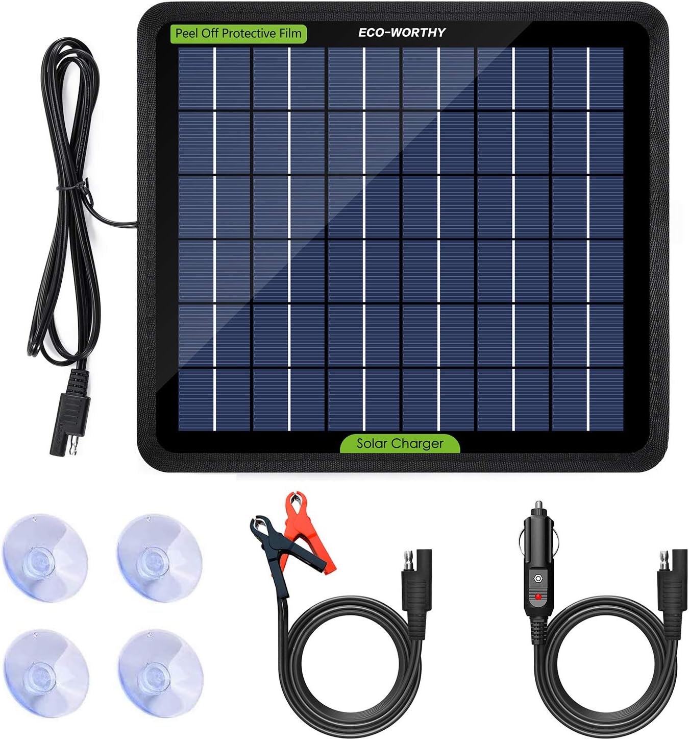 12 Volt 10 Watt Solar Car Battery Charger & Maintainer with Alligator Clip Adapter U263441