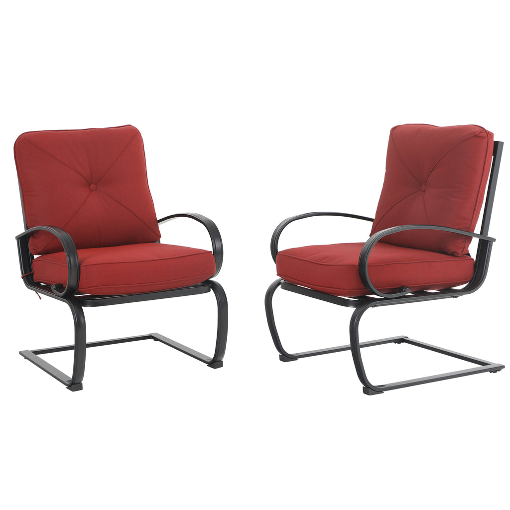 Red 7-Piece Outdoor Dining Set with Rocking Chairs and Rectangle Table with Umbrella Hole B368812
