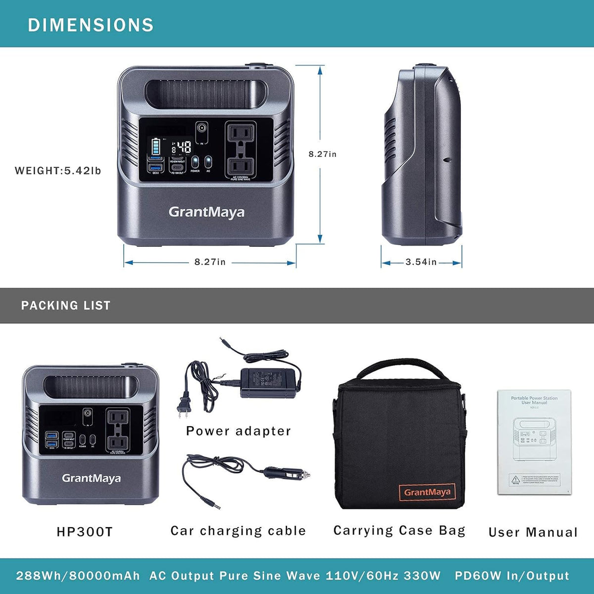 330W 288Wh 80000mAh Portable Power Station with 110V AC Outlet Z924952