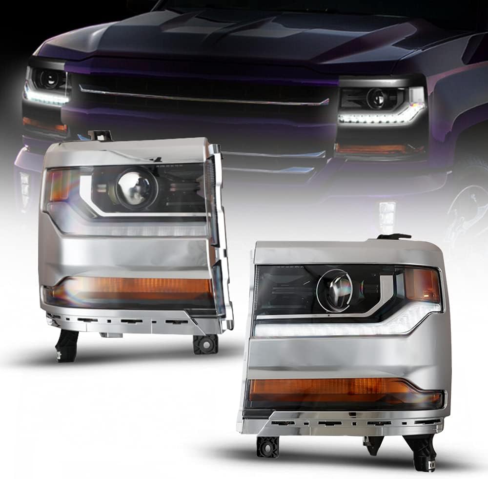 Projector Headlight Assembly for 2016 2017 2018 2019 Chevy Silverado 1500 with High Low Beam M6000