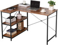 Rustic Brown L-Shaped Corner Computer Desk with Bookcase I487