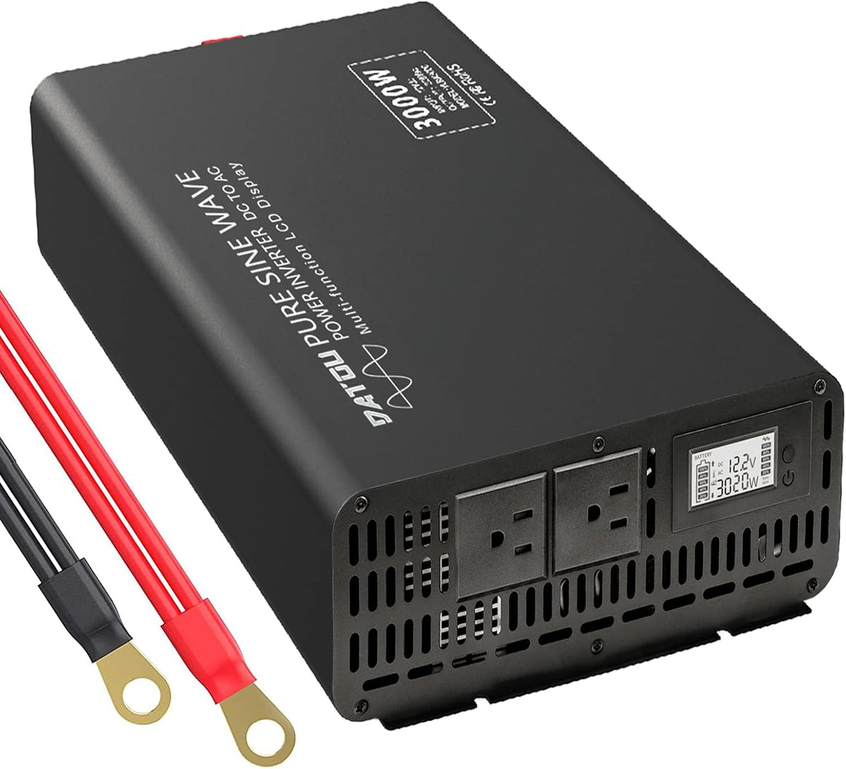 3000W Peak 6000W Pure Sine Wave Power Inverter DC 12V to AC 120V with 2 AC Outlets LCD Display O2096