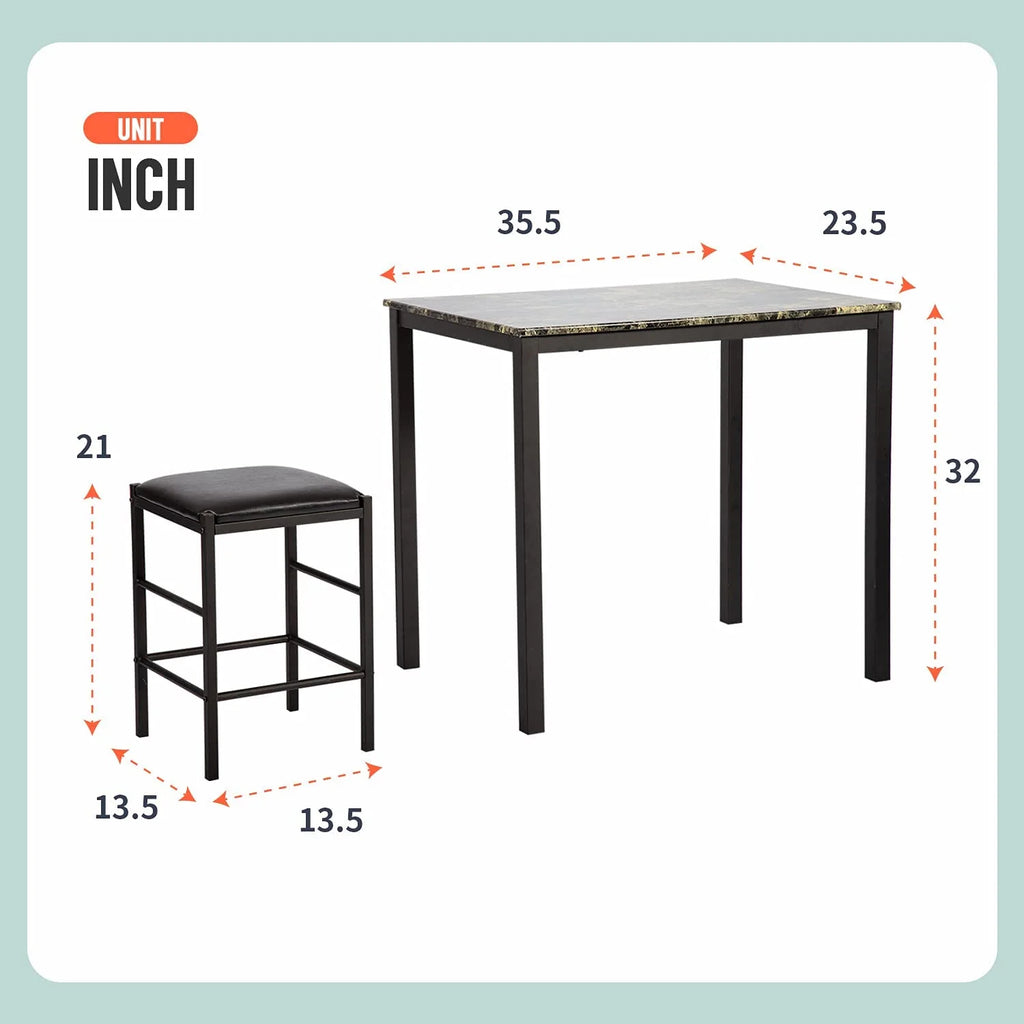 Brown Marble Rectangular Dining Table and Chair for 2 X8590
