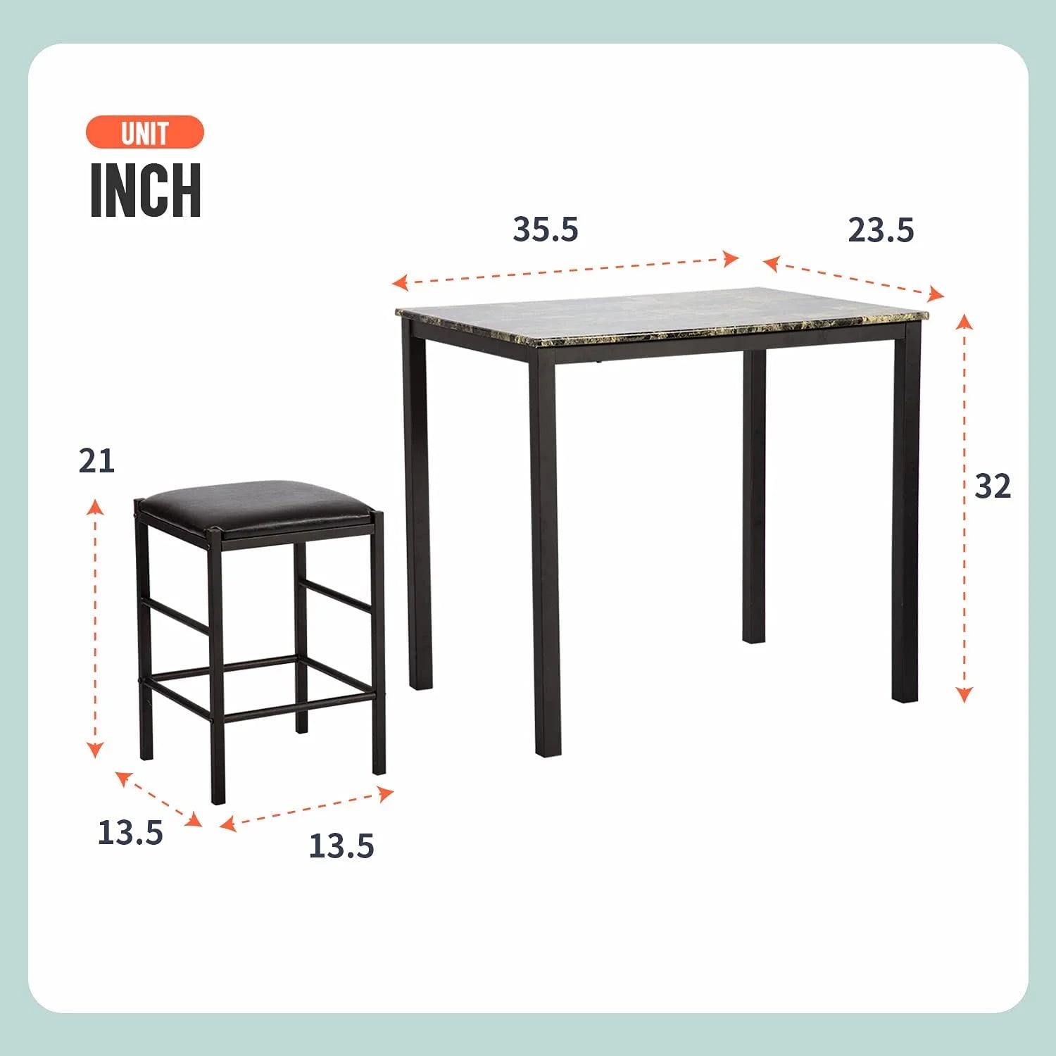 Brown Marble Rectangular Dining Table and Chair for 2 X8590