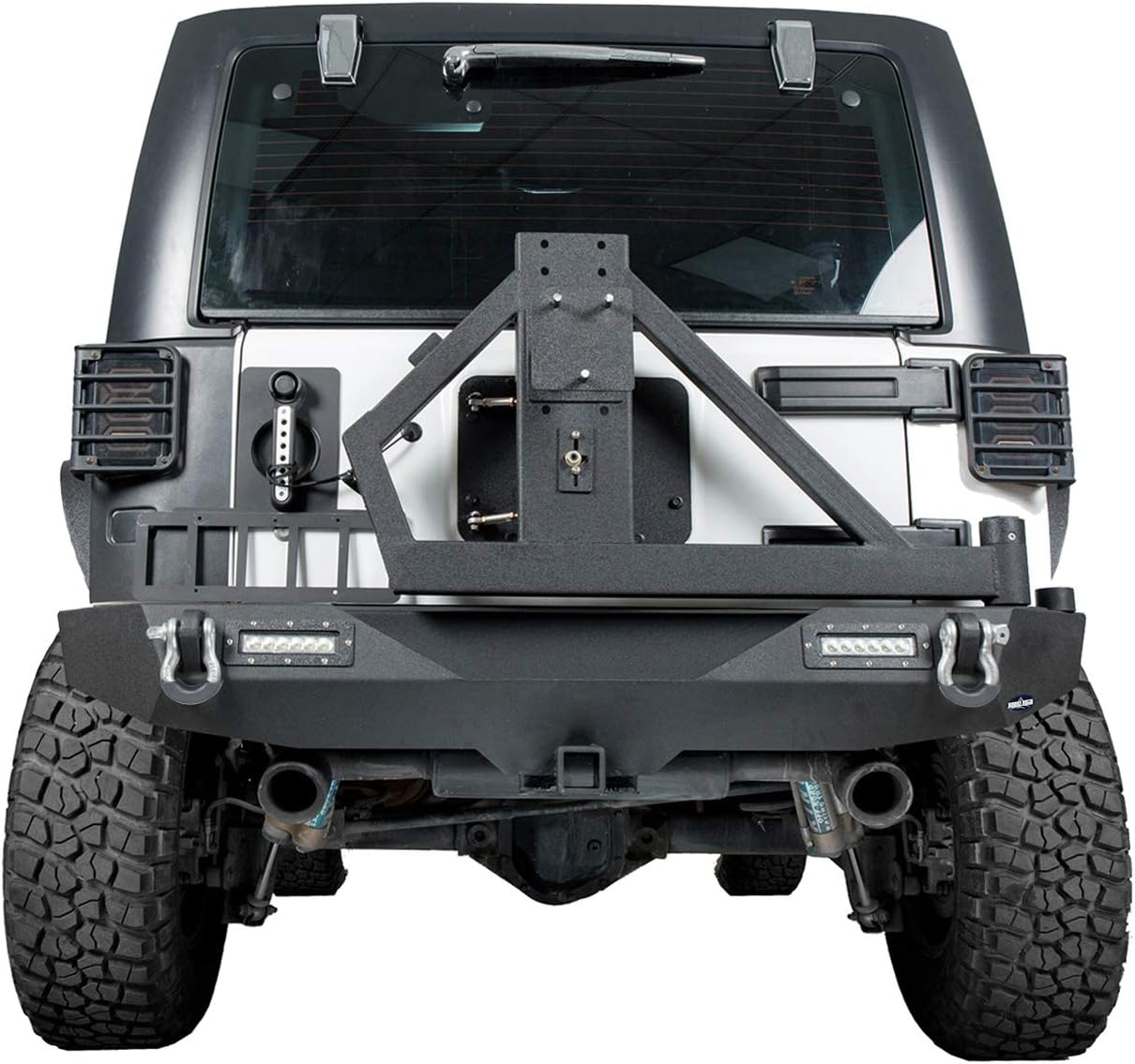 Front & Rear Bumpers Combo with Winch Plate & Spare Tire Carrier & LED Lights & D Rings Q6792