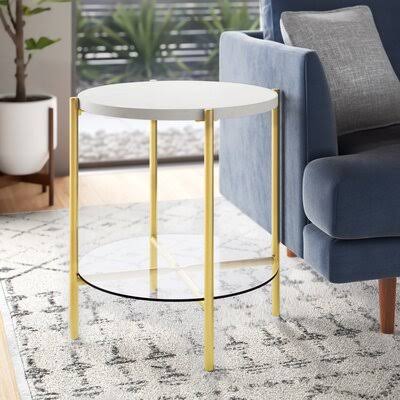 Faux White/Gold End Table Z375