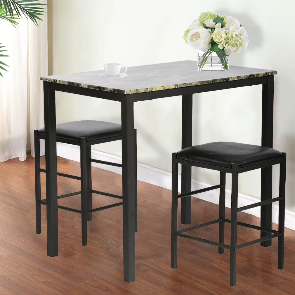Brown Marble Rectangular Dining Table and Chair for 2 X8590