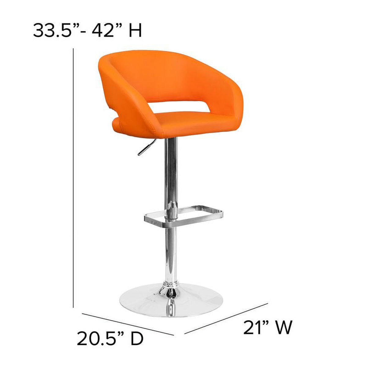 Modern Faux Leather Adjustable Bar Stool in Orange K1536