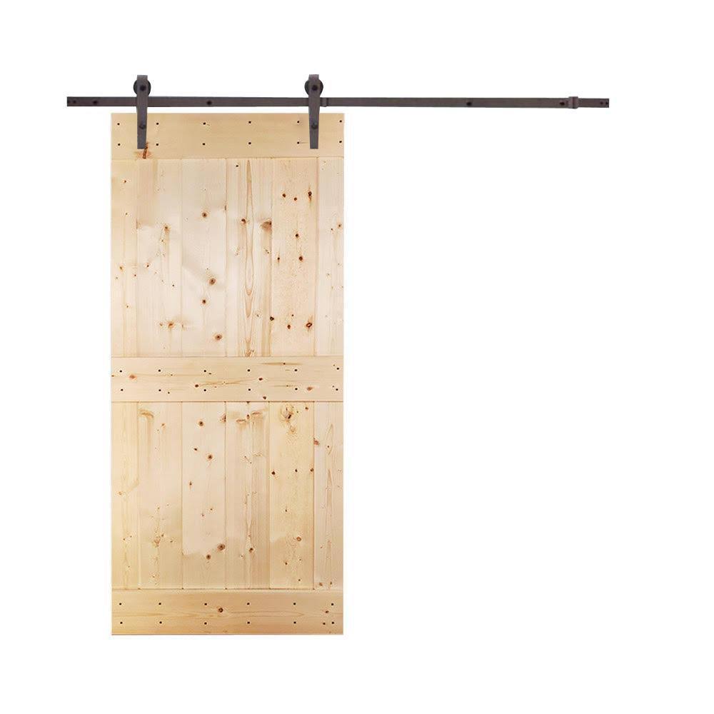 Unfinished 2 Panel Wood Barn Door with Sliding Hardware F5401