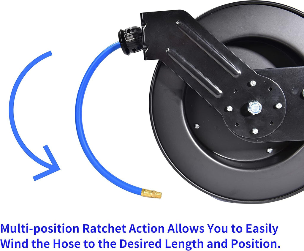Heavy Duty Retractable Air Hose Reel Wall Mount 3/8" Hybrid Hose R647835
