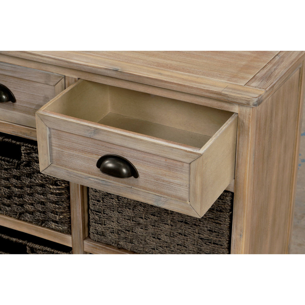 Rustic Storage Cabinet with 2 Drawers and 4 Fabric Basket Espresso P811