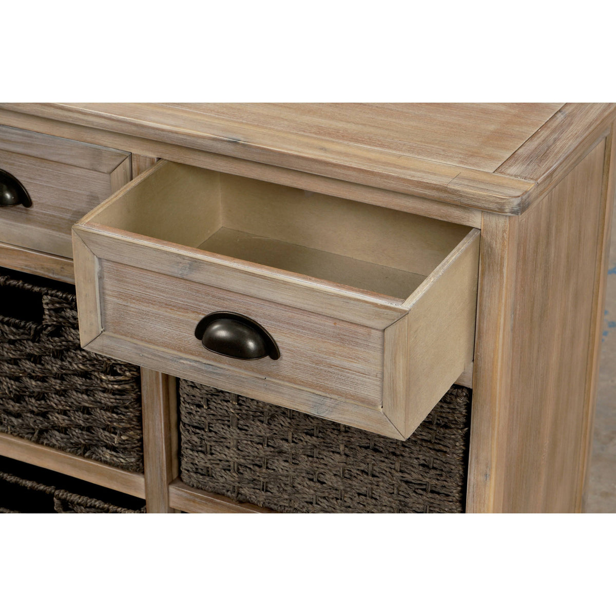 Rustic Storage Cabinet with 2 Drawers and 4 Fabric Basket Espresso P811