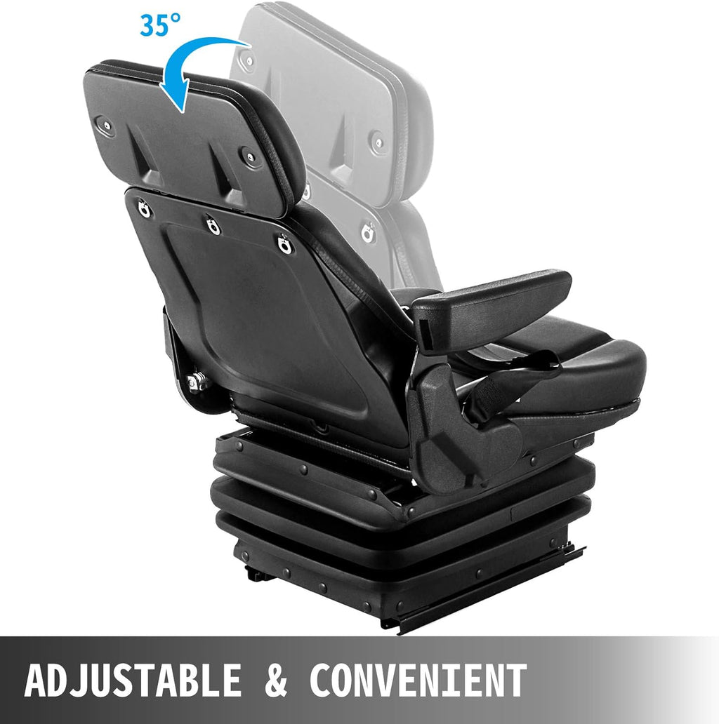 Suspension Seat with Slide Rails, Adjustable Backrest Headrest Armrest, Foldable Heavy Duty K11245