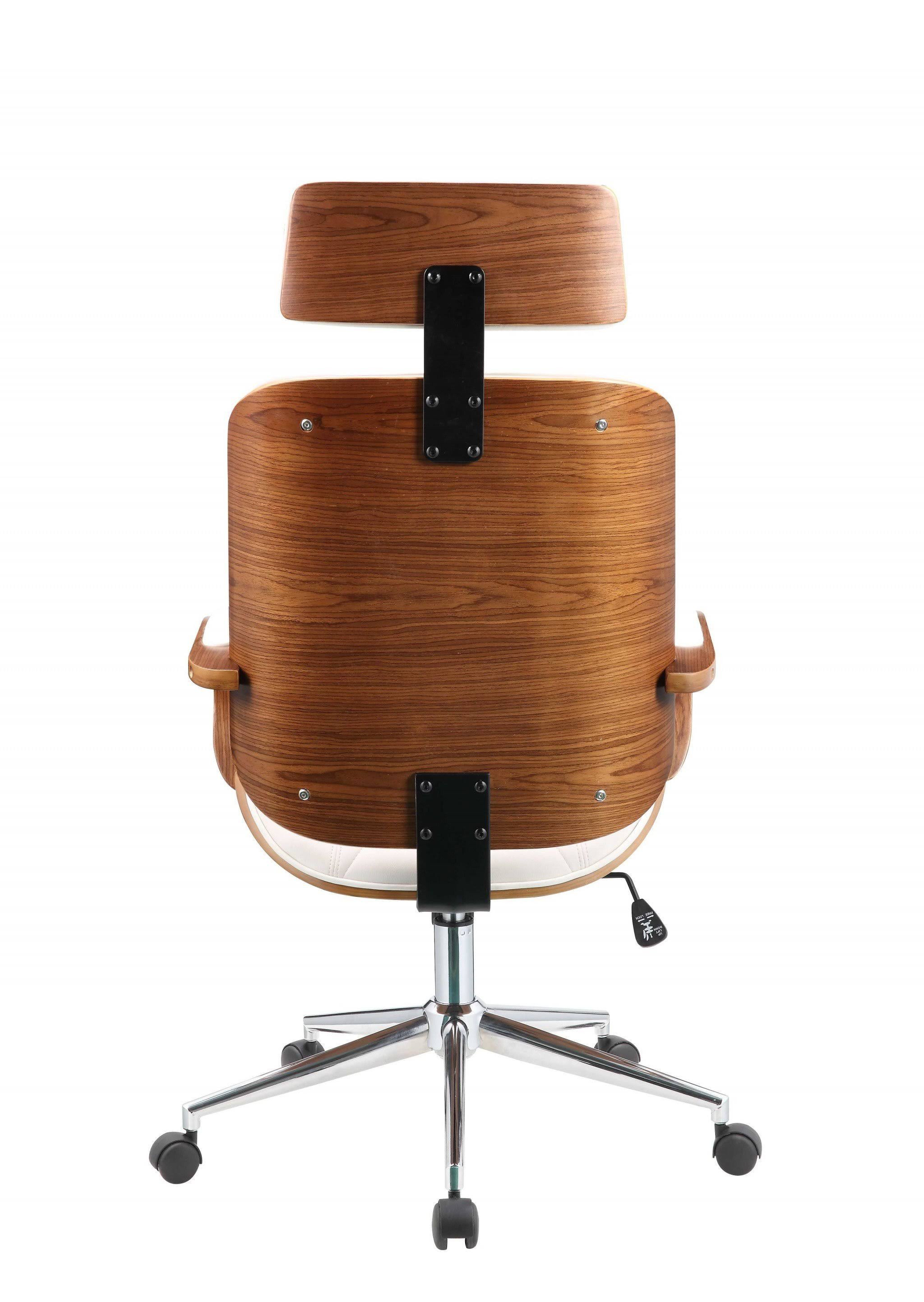 White Leatherette and Walnut Office Chair T409