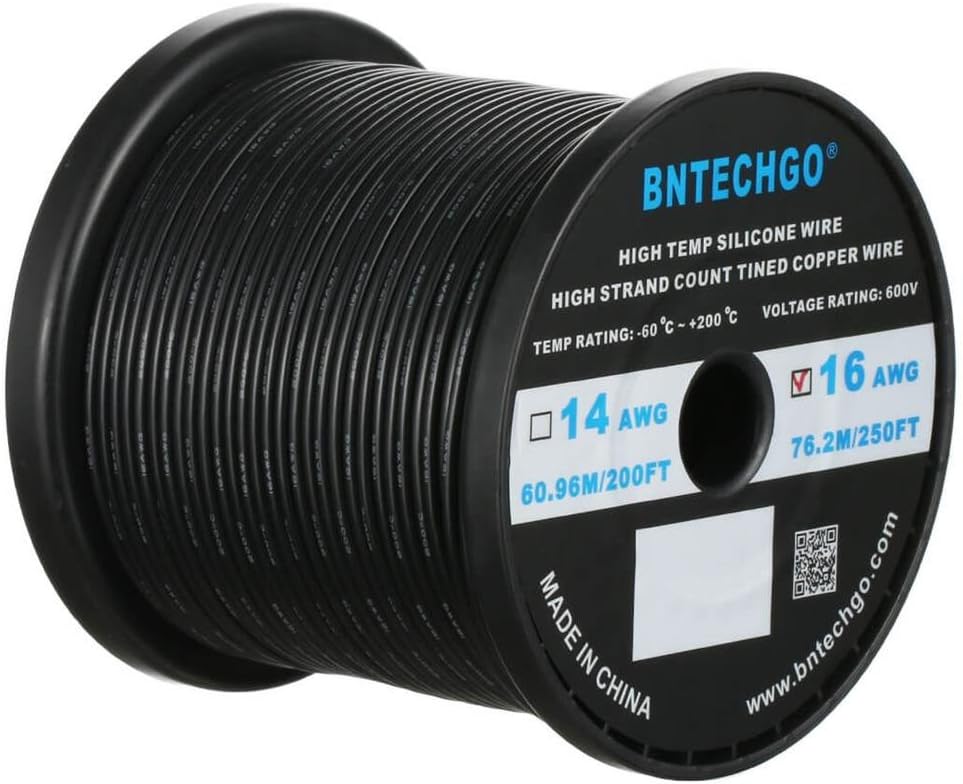 16 Gauge Silicone Wire Spool 500 ft Black Flexible 16 AWG Stranded Tinned Copper Wire Q87349